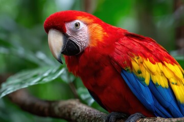 Fototapeta premium Colorful macaw perched on a branch in the tropical rainforest habitat
