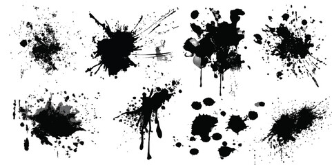 Fototapeta premium Splattered ink halftone texture with rough, random textures and dynamic grunge smears. Dynamic chaos in monochrome splashes; varied sizes and shapes intertwine for an abstract dance on canvas