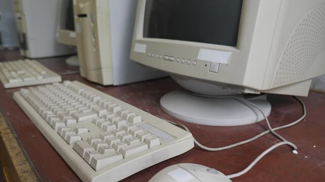 Row Of Vintage Old Style Personal Computers. Retro Pc
