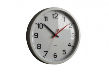 White wall clock time management home decor office clock analog clock round clock on transparent background