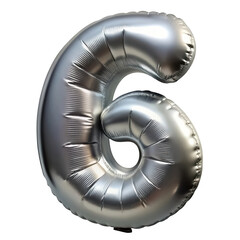 3d silver number six balloon isolated on transparent background