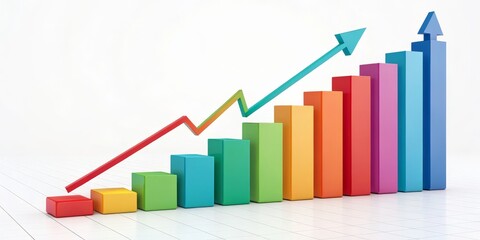 Colorful Bar Graph with Upward Arrow, finance, growth