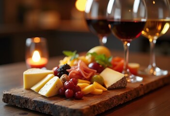 artfully arranged cheese wine flight gourmet platter tasting experience charcuterie board culinary delight, artisan, appetizer, sampler, crackers, spread