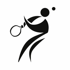 Minimalist Black and White Vector of Spherical Tennis Player Swinging Racket – Abstract Sport Concept Illustration for Fitness, Branding