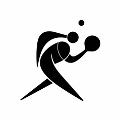 Minimalist Black and White Vector of Spherical Tennis Player Swinging Racket – Abstract Sport Concept Illustration for Fitness, Branding