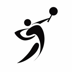 Minimalist Black and White Vector of Spherical Tennis Player Swinging Racket – Abstract Sport Concept Illustration for Fitness, Branding