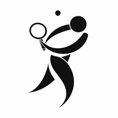 Minimalist Black and White Vector of Spherical Tennis Player Swinging Racket – Abstract Sport Concept Illustration for Fitness, Branding