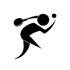 Minimalist Black and White Vector of Spherical Tennis Player Swinging Racket – Abstract Sport Concept Illustration for Fitness, Branding