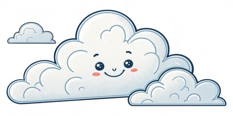 Fototapeta premium Cute Cloud Cartoon with Smiling Face, Sky, Weather