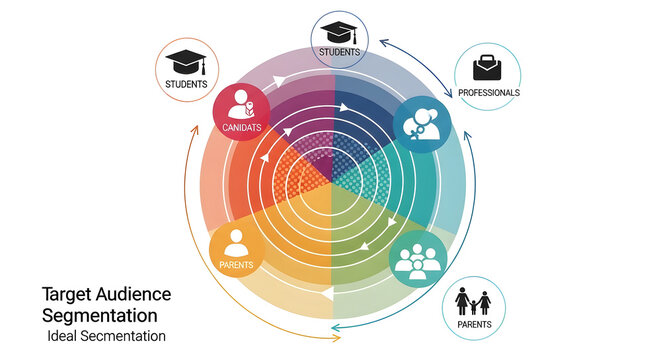 Target Audience Segmentation Diagram Students, Professionals, Parents - Ideal Customer Segmentation, Marketing, and Business Strategy.