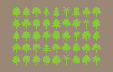 Collection of green tree silhouettes for design