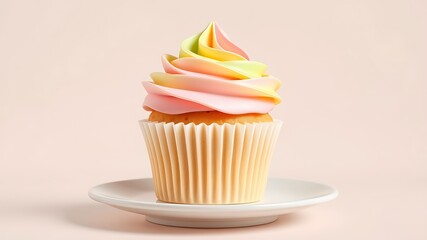Delicious Rainbow Cupcake on a White Plate
