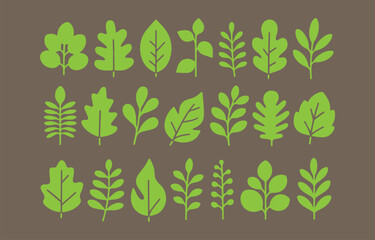 Collection of green leaf and plant silhouettes