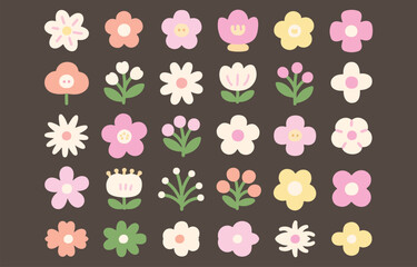 Collection of cute retro style flower illustrations