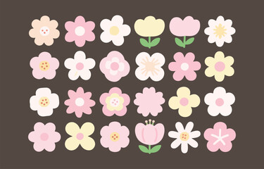 Collection of cute pastel flowers graphic design elements