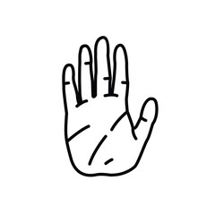 illustration of open palm showing 5 fingers in minimalist monoline, stop symbol, greeting sign