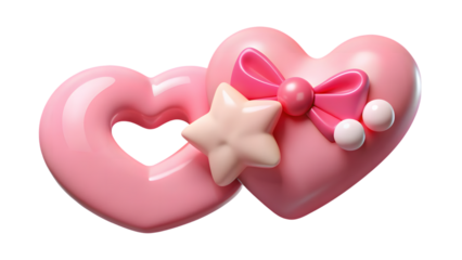 Pink plastic cute 3D cartoon decorative objects for gift wrapping and festive design elements