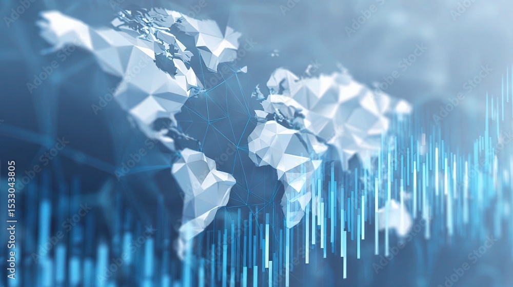 Poster abstract polygonal technology background with world map elements