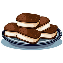 Chocolate cookies with marshmallow filling on a plate
