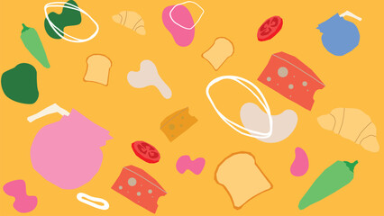 Cheese and toast colorful breakfast background