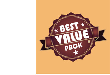 Best Value Pack Brown Badge Vector Illustration - Discount and Bundle Offer Seal with Stars and Ribbon