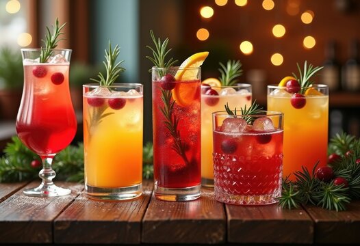 vibrant colorful winter cocktails festive seasonal garnishes refreshing beverage ideas holiday celebration, fruit, herb, ice, glass, drink, liquid, party