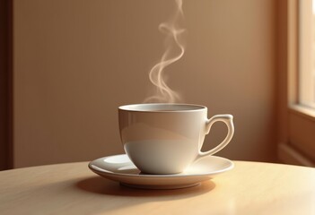 elegant ceramic coffee cup steam rise design minimalist warmth comfort beverage aesthetics morning routine, drip, caffeine, hot, dining, drinks, saucer