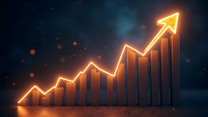 Glowing upward graph representing growth and success in business or investment context against dark background, scene 22