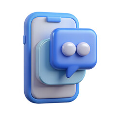 3D mobile phone icon with chat bubble overlay on a transparent background