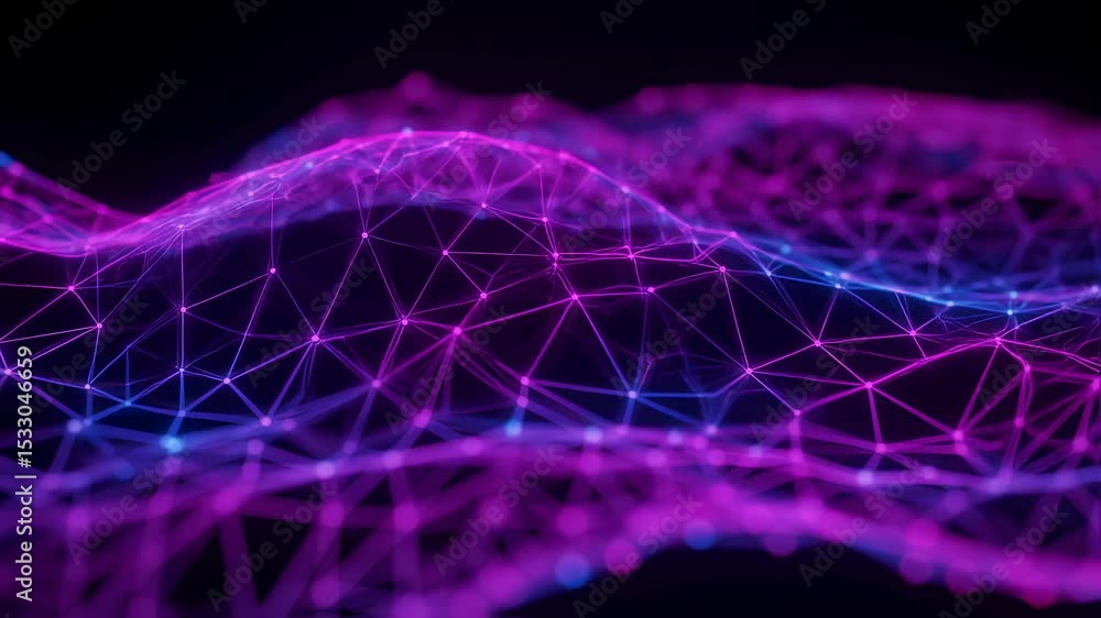 Aufkleber digital abstract purple blue wave network grid with glowing points against a dark background. cyber 
