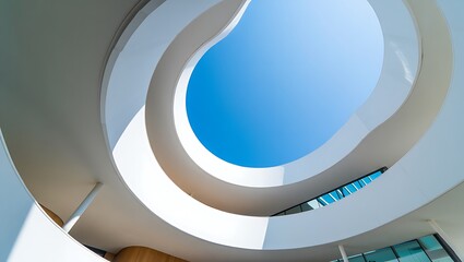 Fototapeta premium Architectural Wonder Ascending White Concrete Spiral Underneath a Bright Blue Sky