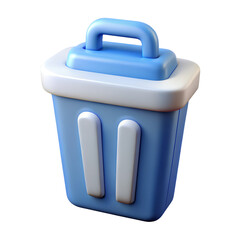 3d blue trash can on a transparent backgrouund
