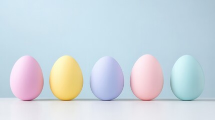 Fototapeta premium Colorful Pastel Eggs Displayed on a Clean Minimalist Surface