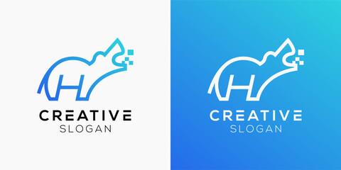 Hippo Tech logo design templates. Modern isolated Hippo with Technology Elements symbols