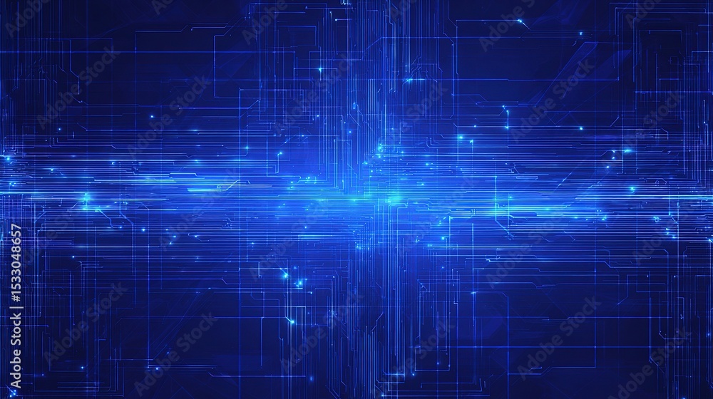 Poster abstract blue circuit grid background with minimal design elements
