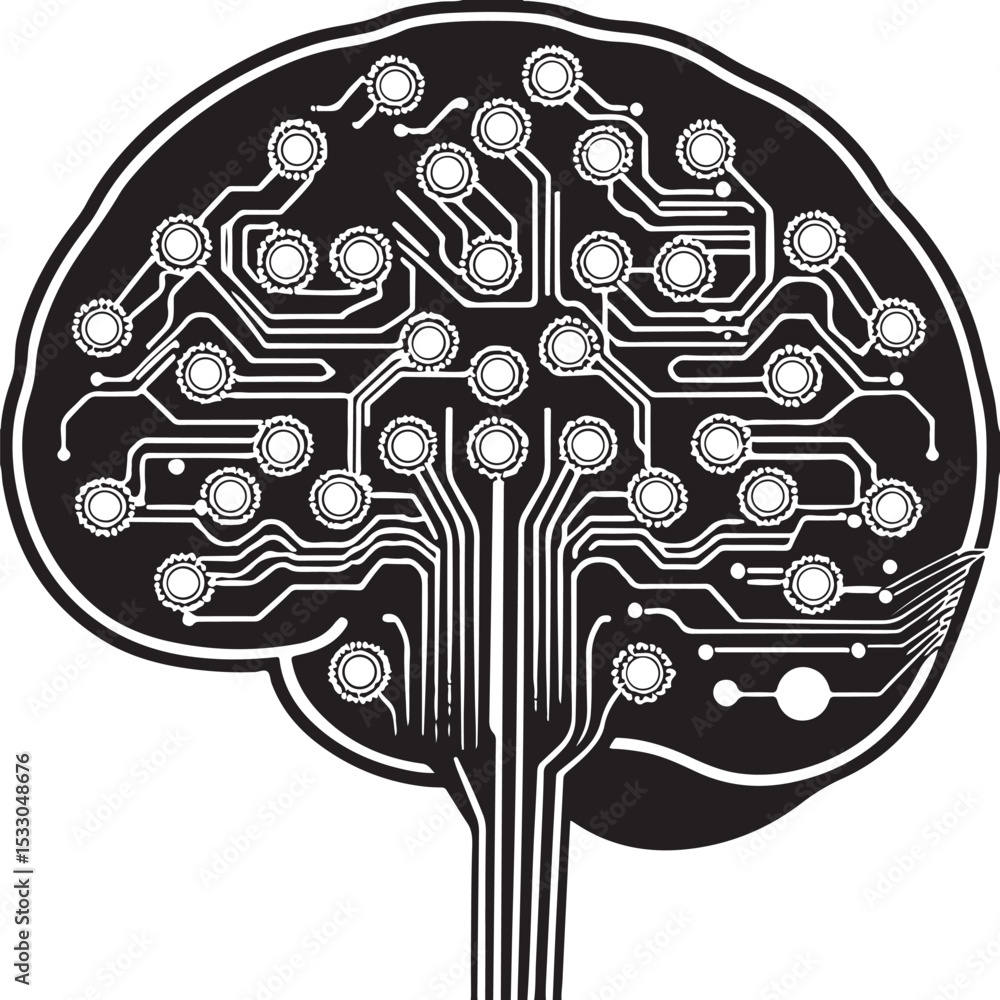 Poster abstract black and white tree in a circle vector design illustration with circuit board pattern and 