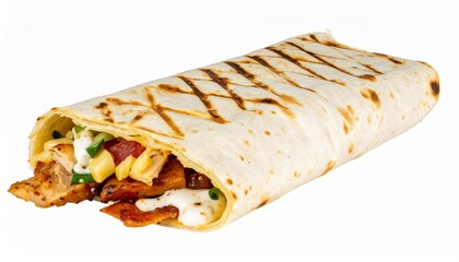 A Shawarma pita roll with chicken isolated on transparent or white background 