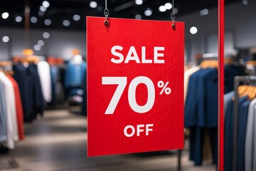 Sale label stand template on shelve in clothing store for sale promotion and discount information for Black Friday.