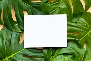 Monstera leaves background with a space for a text.