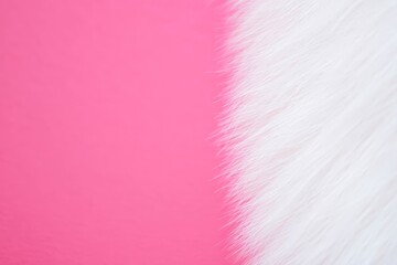 Light, white fur on pastel pink table background. Empty place for text.