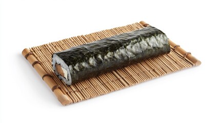 Sushi roll displayed on a bamboo mat. This delicious dish represents Japanese cuisine. Perfect for food photography and culinary inspiration. Generative AI