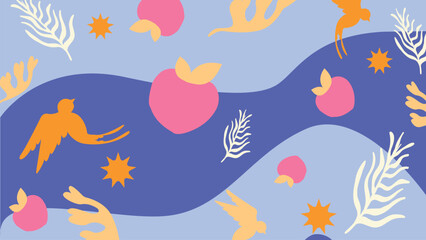 Peach bird summer background
