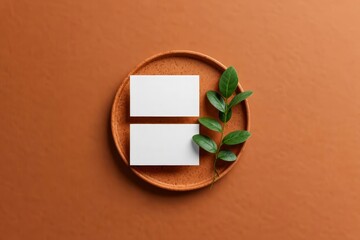 Clean minimal business card mockup on stone plate.