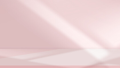 Product backgrounds for Autumn,Pink wall interior room shadow, light on 3d Podium display for Winter,Christmas banner,Studio background with blurry light effect on stand stage
