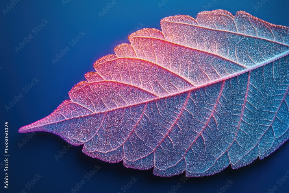 Poster Close-up view of a green leaf depicting intricate textures and patterns in a vibrant natural setting during daylight hours