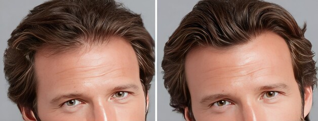 Before and after comparison of hair growth on top of the head showcasing improvement with an oil cream treatment