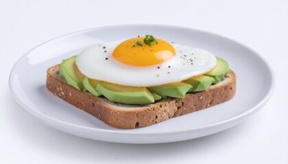 Delicious Plate of Avocado Toast with a Fried Egg Isolated on a Transparent Backgroun