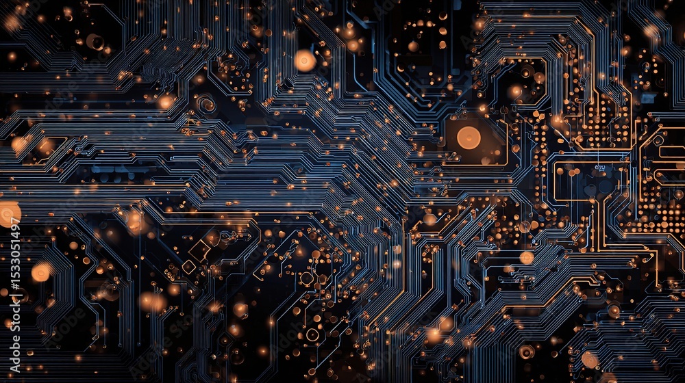 Poster abstract technology circuit board design with sparkling elements