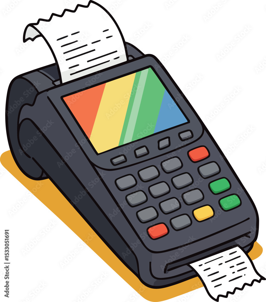 Poster payment terminal with receipt printing and colorful display vector illustration