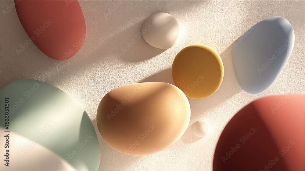 Poster abstract geometric blobs with soft lighting and floating effect